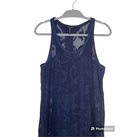Rag & Bone Mesh Sleeveless Lace Lined Stella Midi Tank Dress Navy Blue Medium - Picture 2 of 4
